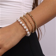 ( Gold)occidental styleikok  Pearl beads fashion bracelet set retro multilayer