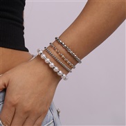 ( White K)occidental styleikok  Pearl beads fashion bracelet set retro multilayer