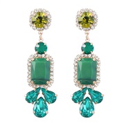 ( green)earrings fashion colorful diamond series Alloy diamond geometry earrings woman occidental style fully-jewelled 