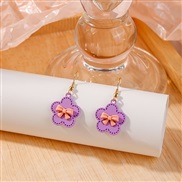 (E /purple)Korea big color asymmetry flowers bow earrings cartoon