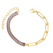 (purple) woman  fashion personality chain splice long square zircon fully-jewelled braceletbrg