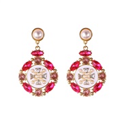 ( red) retro palace wind Alloy diamond earrings  elegant all-Purpose temperament Rhinestone Pearl earring