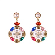 ( Color) retro palace wind Alloy diamond earrings  elegant all-Purpose temperament Rhinestone Pearl earring