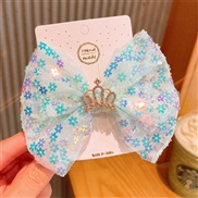 (   blue)Korea woman hair clip summer Colorful sequin big bow samll girl