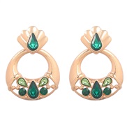( green)retro multilayer Alloy diamond Round flowers earrings woman occidental style Bohemia geometry arring