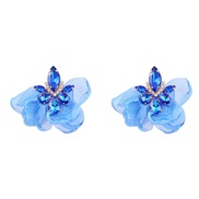 ( blue)ins wind Alloy diamond flowers earrings woman occidental style retro elegant temperament ear studearrings