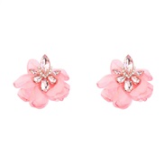 ( Pink)ins wind Alloy diamond flowers earrings woman occidental style retro elegant temperament ear studearrings