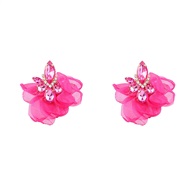 ( rose Red)ins wind Alloy diamond flowers earrings woman occidental style retro elegant temperament ear studearrings