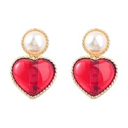 ( red)ins wind personality brief Alloy embed Pearl heart-shaped resin earrings woman occidental style Earring Street Sna