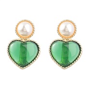 ( green)ins wind personality brief Alloy embed Pearl heart-shaped resin earrings woman occidental style arring Street S