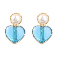 ( blue)ins wind personality brief Alloy embed Pearl heart-shaped resin earrings woman occidental style arring Street Sna