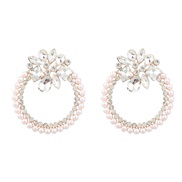 ( white)earrings Alloy diamond embed Pearl flowers Round earrings woman occidental style exaggerating colorful diamond 