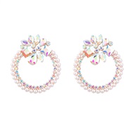 (AB color)earrings Alloy diamond embed Pearl flowers Round earrings woman occidental style exaggerating colorful diamon