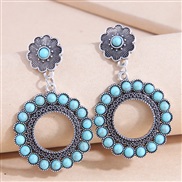 occidental style fashion retro mosaic turquoise Metal concise circle exaggerating temperament ear stud