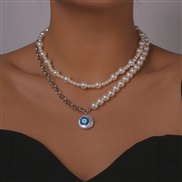 ( Eye  White K)samll wind chain woman  splice Pearl lovely enamel atmospheric elegant geometry necklace
