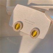 (EHgold   Silver needle)brief retro palace wind color Opal earrings woman temperament personality Pearl ear stud Korea 