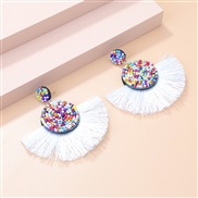 ( white)new  Bohemia  occidental style retro color beads tassel pendant earrings Nation fashion woman style