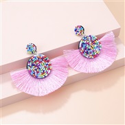 ( Pink)new  Bohemia  occidental style retro color beads tassel pendant earrings Nation fashion woman style