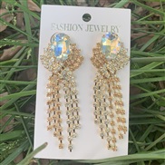 (AB+Ligh  champagne)ins same style Rhinestone tassel earrings  samll high fully-jewelled Ladies temperament color Earri
