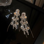 ( Silver needle   Silver)silver diamond Oval drop chain tassel earrings occidental style samll earring personality exag