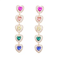 ( Color)earrings Alloy diamond multilayer heart-shaped long style earring occidental style earrings woman colorful diam