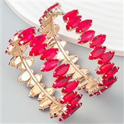 ( red)earrings super claw chain series Alloy diamond leaf glass diamond circle occidental style earrings Street Snap
