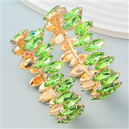 ( green)earrings super claw chain series Alloy diamond leaf glass diamond circle occidental style earrings Street Snap