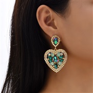 ( green)occidental style creative exaggerating Rhinestone geometry love earrings woman  trend brief heart-shaped earring