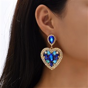 ( blue)occidental style creative exaggerating Rhinestone geometry love earrings woman  trend brief heart-shaped earring