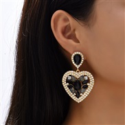 ( black)occidental style creative exaggerating Rhinestone geometry love earrings woman  trend brief heart-shaped earring