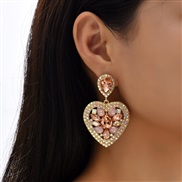 ( Pink)occidental style creative exaggerating Rhinestone geometry love earrings woman  trend brief heart-shaped earring