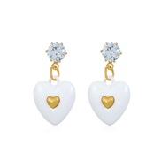 ( whiteM )occidental styleins embed zircon enamel love ear stud  fashion samll Peach heart earring earrings