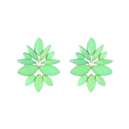 ( green)Korea candy colors earrings ins wind Alloy diamond samll flowers ear stud student Earring