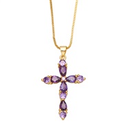 (purple)color zircon cross necklace occidental style fashion diamond all-Purpose sweater chainnkb