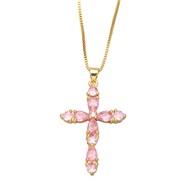 ( Pink)color zircon cross necklace occidental style fashion diamond all-Purpose sweater chainnkb