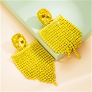 ( yellow)occidental style exaggerating earrings temperament same style color Rhinestone tassel long style earring fashi