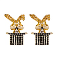 ( Gold)UR occidental style style creative rabbit ear stud diamond earrings personality woman