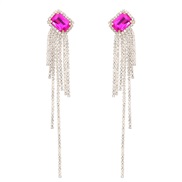 ( rose Red)occidental style exaggerating Alloy diamond square glass diamond long style tassel earrings woman fully-jewe