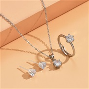 fashion concise claw zircon necklace ear stud ring set