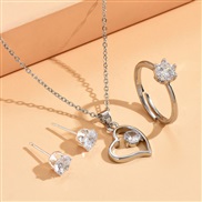 fashion concise love zircon necklace ear stud ring set