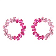 ( rose Red)earrings occidental style exaggerating drop glass diamond diamond Round color earrings woman colorful di