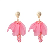 ( Pink)ins wind candy colors multilayer petal earrings  color beads tassel flowers earring resin Earring