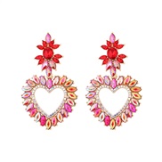 ( red)occidental styleins Alloy diamond flowers earrings  luxurious Colorful heart-shaped Rhinestone earringearrings