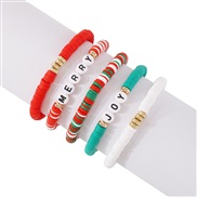 (MERRY JOY)Bohemia beads color fashion  christmas Word resin elasticity ethnic style bracelet