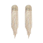 (AB+gold )fashion super claw chain geometry Alloy diamond Rhinestone long style tassel earrings woman occidental style 