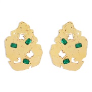 (gold +green )occidental style  personality geometry earrings retro Metal wind temperament Irregular Earring
