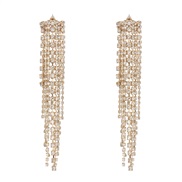 (gold +)Alloy diamond tassel geometry woman fashion personality ear stud occidental style big earrings trend