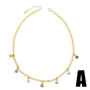 (A)personality enamel Five-pointed star heart-shaped eyes necklace woman  chain clavicle chainnkb
