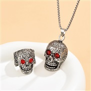 occidental style fashion retro skull concise ring necklace man set