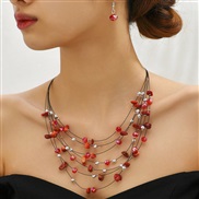 fashion concise gravel mash up multilayer temperament necklace  earrings( set)